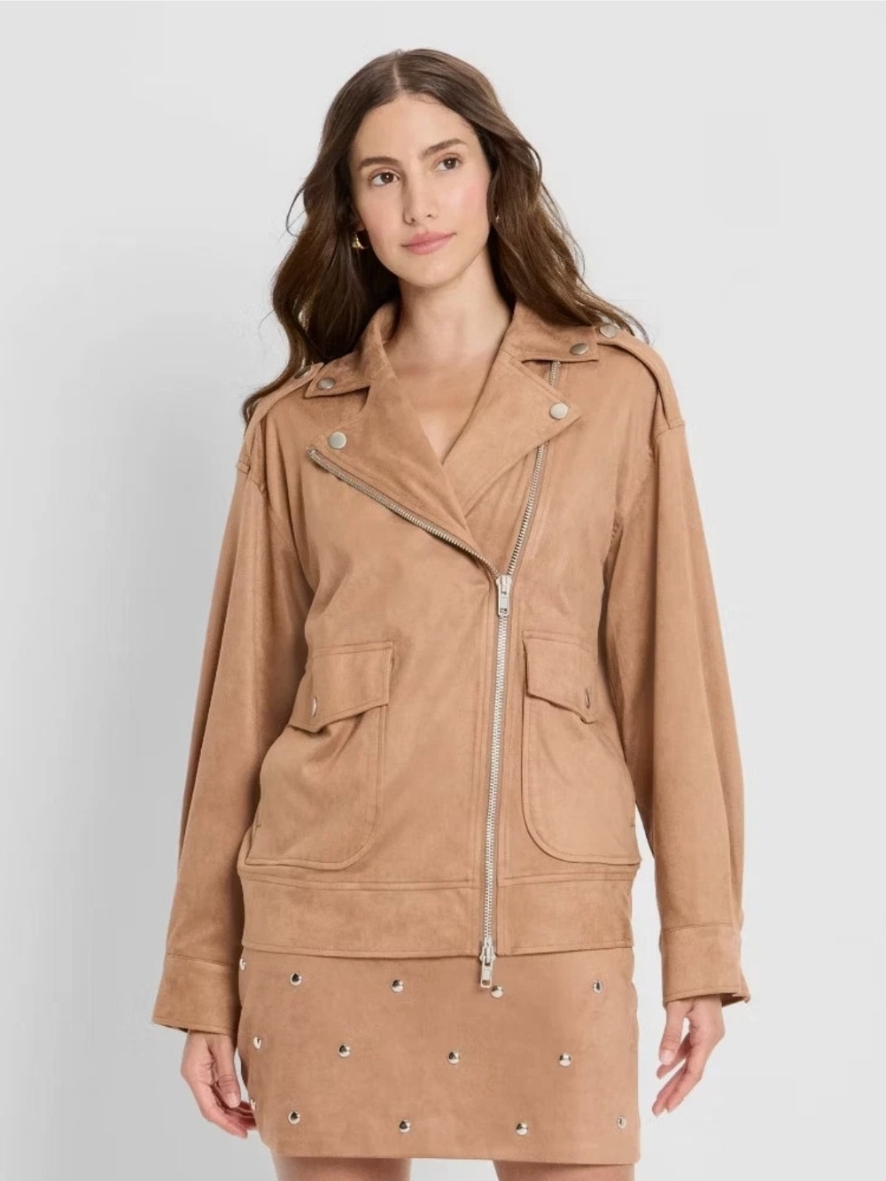 Future Collective Women Suede Relaxed Moto Jacket